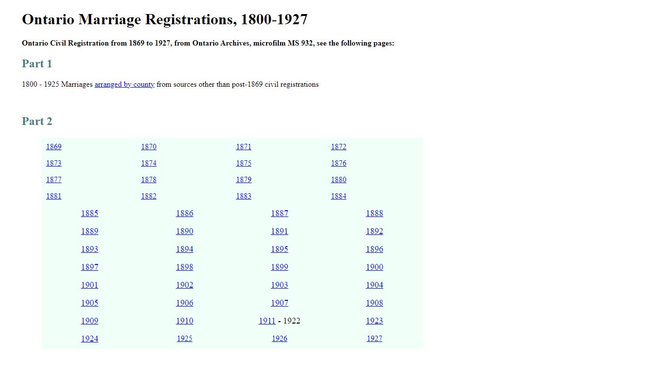 Ontario Marriage Registrations, 1800-1927 - RootsWeb